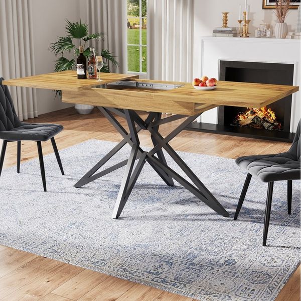 i@home Esstisch ausziehbarer Küchentisch, 120 (160) x 80 cm (1 Esstich), schwarze sternförmige Eisenbeine, Walnut/Weiß