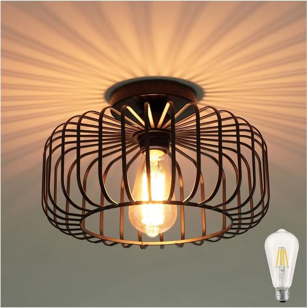 Ophy LED Deckenleuchte Vintage LED Hängelampe – Industriestil – Hängeleuchte aus Metall, mit Glühbirne – für Wohnzimmer, Büro, Küche & Balkon