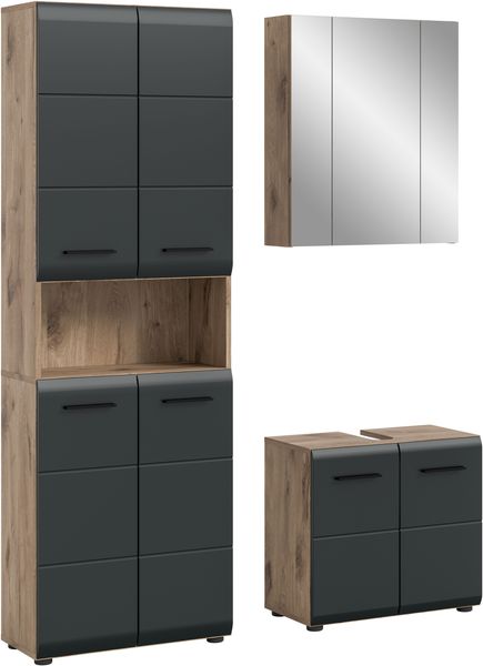 Badkombination (B/H/T: 135x185x30 cm) in schwarz matt und Nox Oak Nachbildung