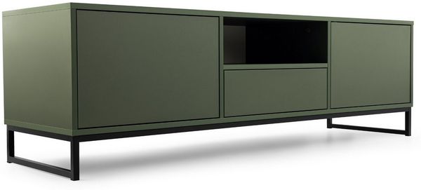 Deine Möbel 24 TV-Schrank GENEVE 160 cm breit TV-Lowboard TV-Kommode ideal für Ihr Wohnzimmer (Set, 1-St, Sandbeige Beige Dunklegrün) Öffnungssystem Push to Open