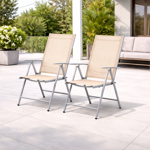 2er Set Garten Klappstuhl Aluminium - Textilen Silbergrau/Beige
