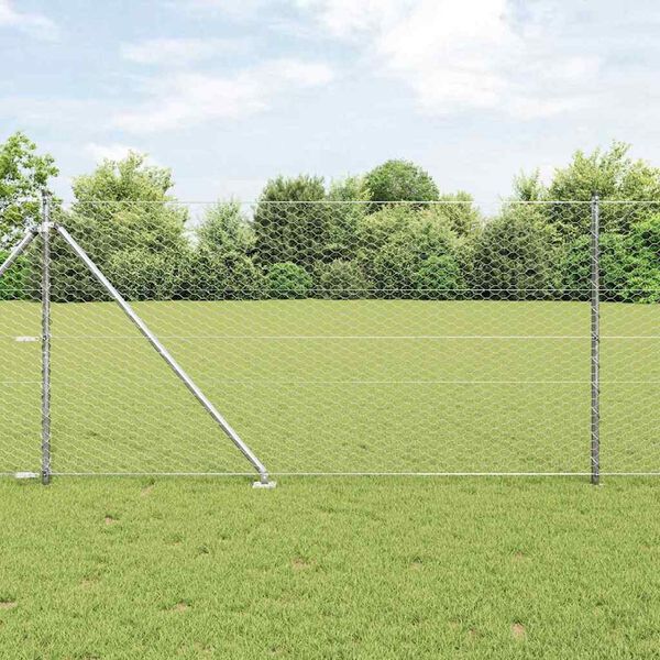 vidaXL Sechseckiger Zaun mit Pfosten 10 x 1 m Verzinkter Stahl Silber 3353342