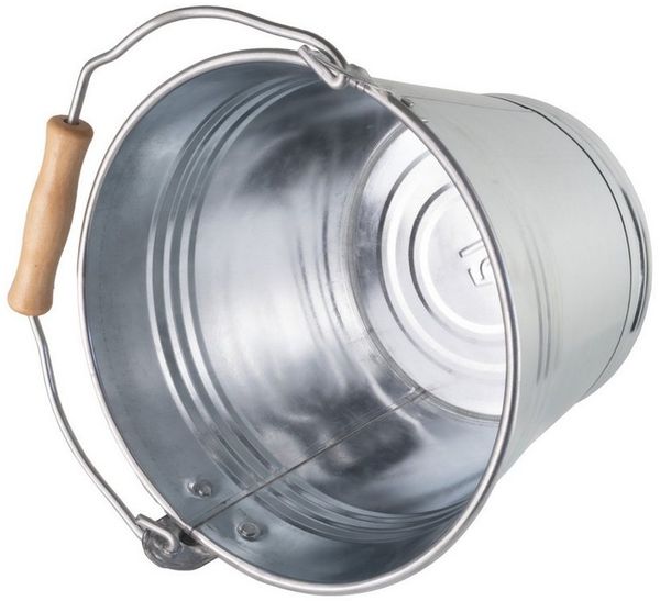 Prima-Online Mülleimer Zinkeimer 7-15 Liter mit Holzgriff Eimer auch Dekoeimer Metalleimer, Volumen 5L