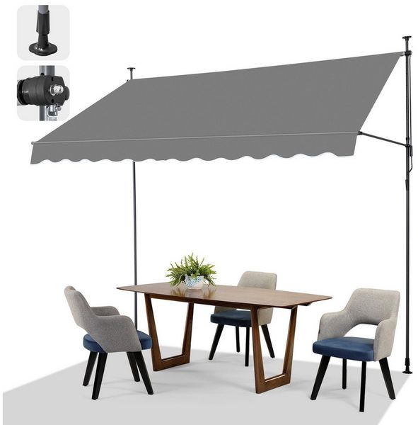 LALAHO Klemmmarkise Balkonmarkise 200/250/300cm Gelenkarm Markise Sonnenmarkise mit Handkurbel höhenverstellbar,Sonnenschutz UV-beständig wasserdicht