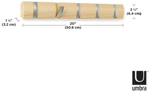 Umbra Hooks Flip Wandhaken, Aufhänger, Kleiderhaken, Kleideraufhänger, Garderobenhaken, 5 Haken, Holz, Natur, 318850390