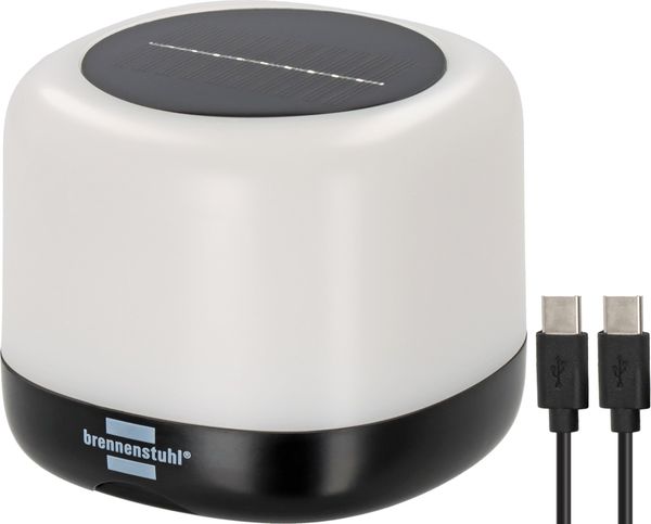 Brennenstuhl Akku Solar LED Outdoor Leuchte RGB GL 100 ASR (Campinglampe IP44 mit 340lm, 10%-50%-100% warmweiß – RGB Farbwechsel, bis zu 85h Leuchtdauer, Powerbank, austauschbarer Li-Ion Akku, USB C)