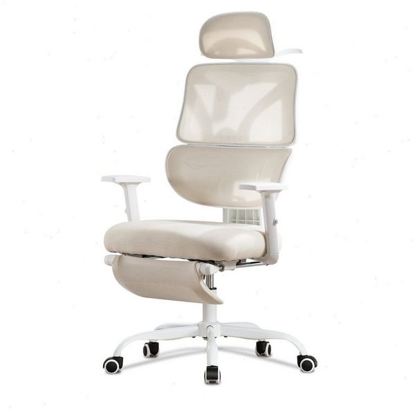 UEV Bürostuhl Ergonomischer mit Fußstütze Schreibtischstuhl (Wippfunktion neigbar bis 135°,atmungsaktiver Stoff drehstuhl), mit Verstellbarer Kopfstütze, Armlehnen, Dynamischer Lordosenstütze
