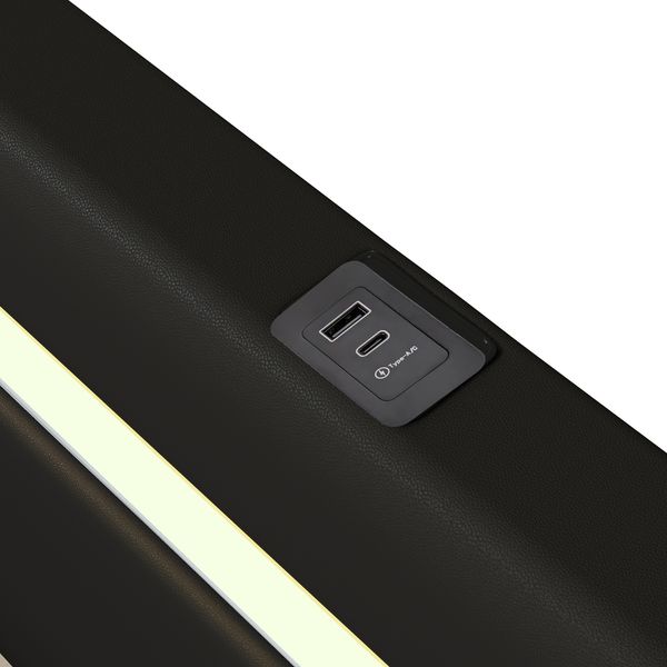 Merax Polsterbett Kinderbett 90x200 Bett mit LED-Lichtleiste, Bluetooth-Player und USB-Aufladung, PU-Leder-Aufbewahrungsbett, Hochbettkasten, Jugendbett mit Lattenrost, Schwarz Bild 7