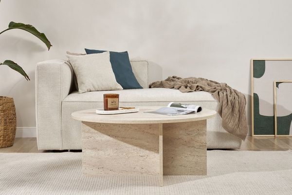 Stylish Coffee Table, Travertine Color, 90 x 40 x 90 cm | 100% Melamine Coated Particle Board, 18 mm Thick | Perfect for Modern Living Rooms & Spaces