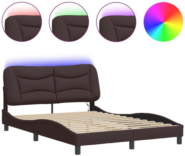 Doppelbett, Bettgestell Modernen mit LED ohne Matratze Dunkelbraun 140x200 cm Stoff d1385e