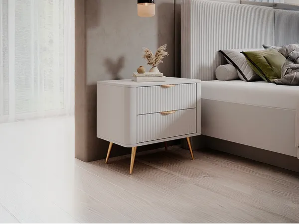 Vente-unique - ELONARIA Nachttisch Holz, Platte Weiß - B 38 cm x H 55,3 cm x L 63,2 cm