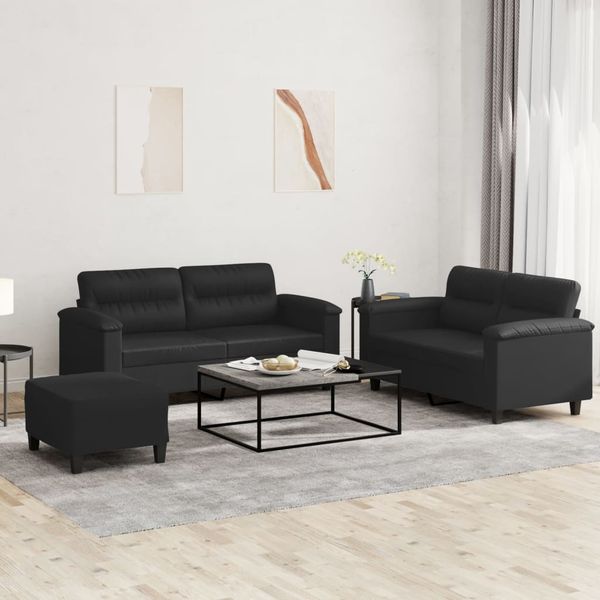 vidaXL 3-tlg. Sofagarnitur mit Kissen Schwarz Kunstleder 3202367