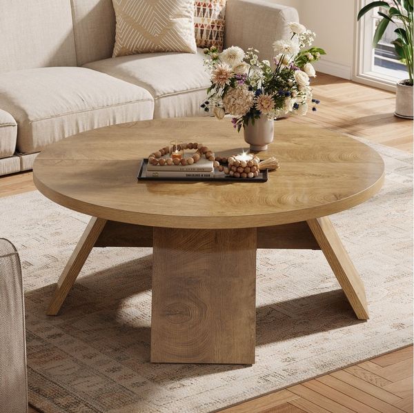 Tribesigns Couchtisch 102cm Runder Couchtisch, mit Robustem und Stabilem Fuß, Moderner