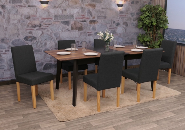 6er-Set Esszimmerstuhl 'Littau' Textil, schwarz, helle Beine