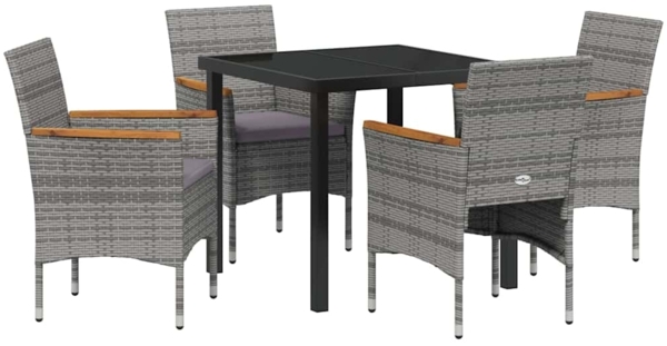 vidaXL Garten Essgruppe mit Kissen 5 pcs Grau Poly Rattan 3379759