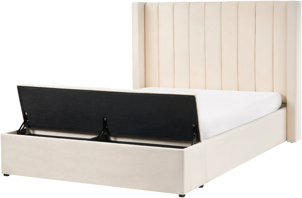 Wasserbett mit Stauraumbank NOYERS Samtstoff Cremeweiß 140 x 200 cm