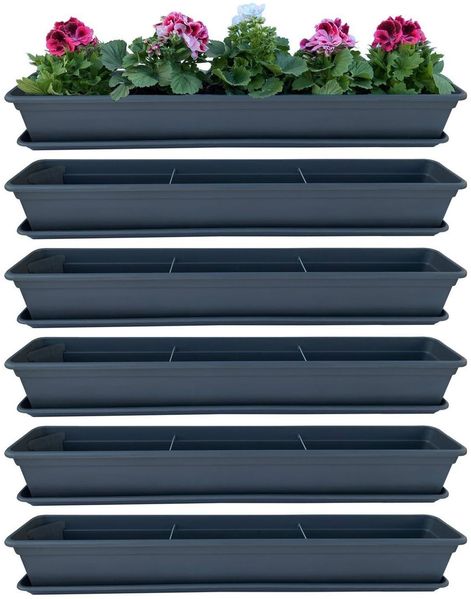 Blumenkasten Balkonkasten Pflanzkasten Anthrazit mit Bewässerungssystem und Untersetzer 80 oder 100cm