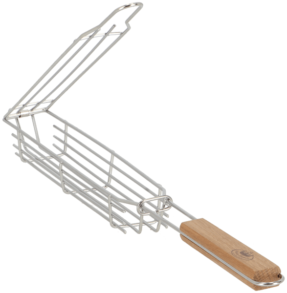 Toller Grill Gemüsehalter Edelstahl mit Holzgriff – für Feuer, Grill & Camping