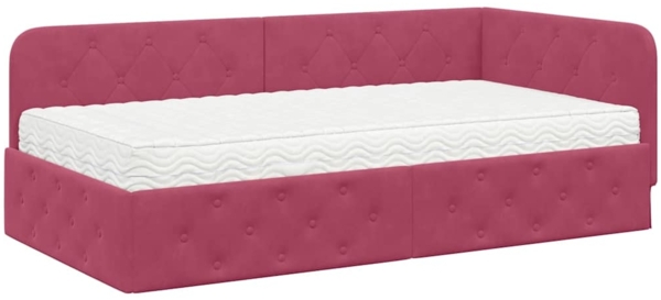 vidaXL Eckbettgestell mit Matratze Weinrot 90x200 cm Samt 3394086