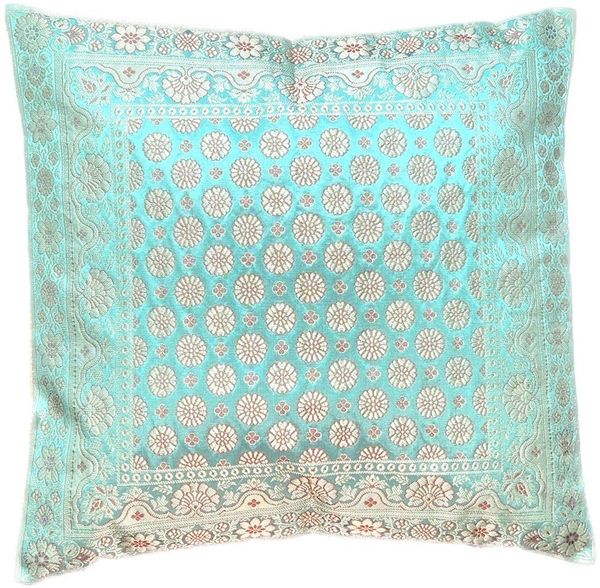 Ruwado Dekokissen - Handgefertigt Kissenbezug aus Indische Banarasi Seide - 40cmx40cm, Handgewebt und Handgenäht aus Indien