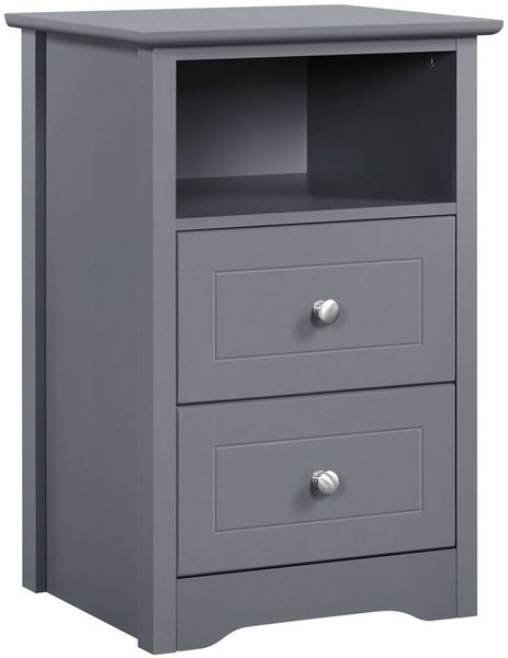 Yaheetech Nachttisch mit Schubladen und offener Ablage, 60 x 40 x 35 cm, Grau