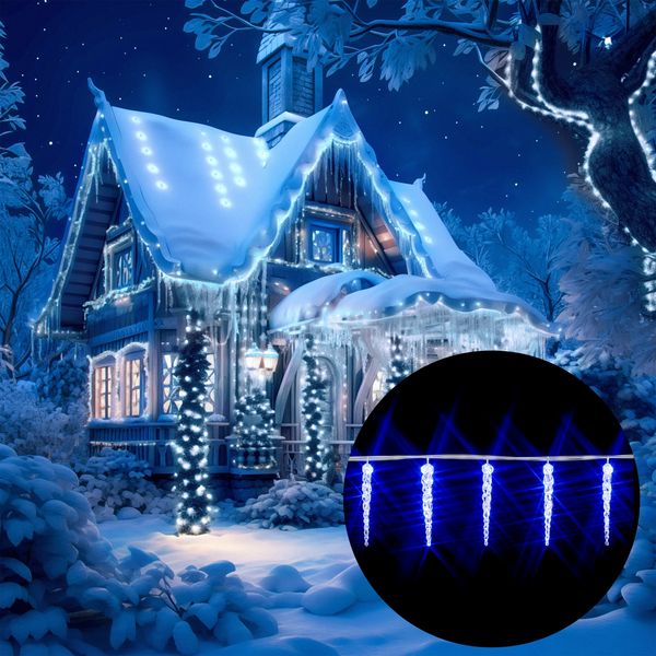 MONZANA® 80 LED Lichterkette mit 80 LED Eiszapfen blau Innen & Außen Weihnachten Eiszapfenlichterkette Weihnachtsdeko