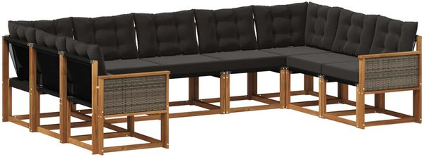 vidaXL Outdoor-Sofagarnitur mit Kissen 9 pcs Natürlich und Schwarz 3382204