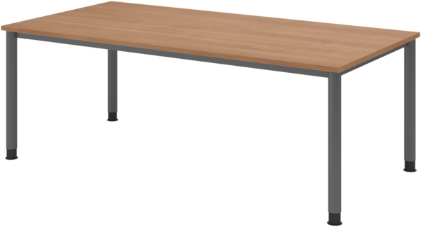 bümö höhenverstellbarer Schreibtisch H-Serie 200x100 cm in Nussbaum, Gestell in Graphit - PC Tisch für's Büro manuell höhenverstellbar, Computertisch verstellbar, HS-2E-N-G