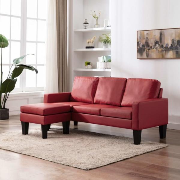 vidaXL 3-Sitzer-Sofa mit Hocker Weinrot Kunstleder 288771