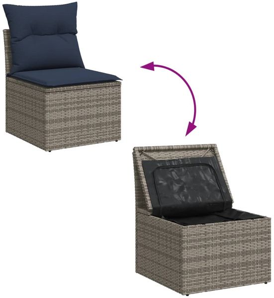 vidaXL 11-tlg. Garten-Sofagarnitur mit Kissen Grau Poly Rattan 3256509 Bild 9