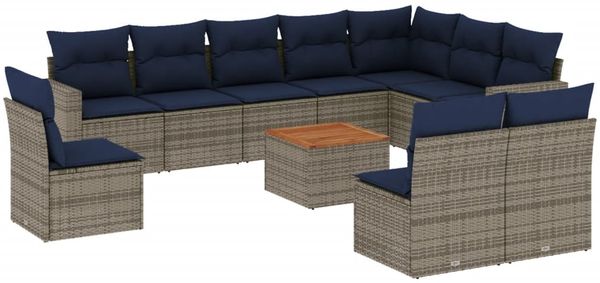 vidaXL 11-tlg. Garten-Sofagarnitur mit Kissen Grau Poly Rattan 3256509 Bild 2