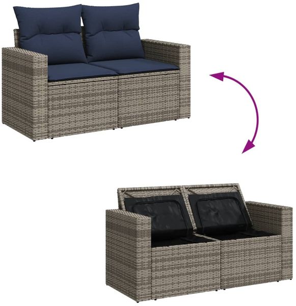 vidaXL 11-tlg. Garten-Sofagarnitur mit Kissen Grau Poly Rattan 3256509 Bild 11