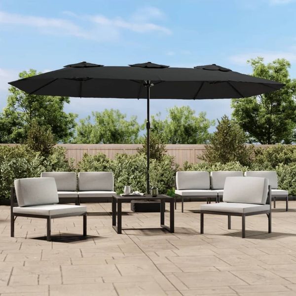 vidaXL Doppel-Sonnenschirm mit LED-Leuchten Schwarz 449x265 cm 362959