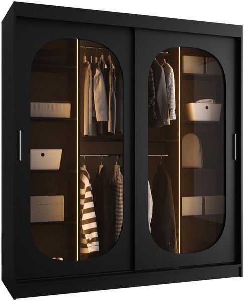Kleiderschrank Bimaza 180 mit LED Beleuchtung (Farbe: Schwarz)