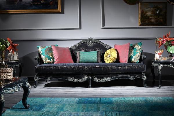 Casa Padrino Luxus Barock Sofa Schwarz / Grün / Gold 240 x 88 x H. 105 cm - Wohnzimmermöbel im Barockstil