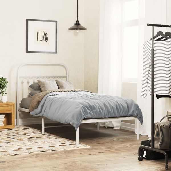 vidaXL Bettgestell mit Kopfteil Metall Weiß 90x190 cm 376641