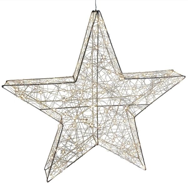 Weihnachtsstern 3D Draht – LED Stern mit Timer, Höhe 58 cm