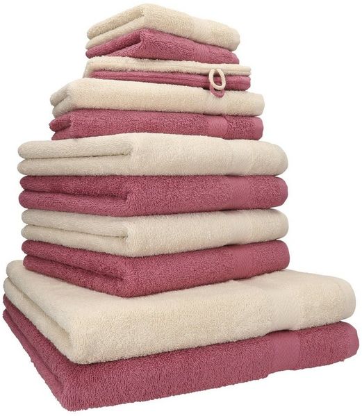 Betz Handtuch Set 12-tlg. Handtuch Set Premium Farbe Sand/Beere, 100% Baumwolle, (12-tlg)