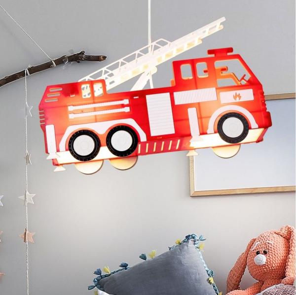 GLOBO LIGHTING Hängeleuchte, Leuchtmittel inklusive, Warmweiß, LED Feuerwehr Auto Decken Pendel Lampe Leuchte Beleuchtung Kinder-