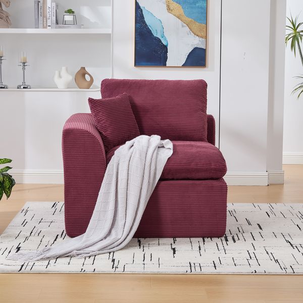 Sofa Einzelsitz 101x102,5x84 cm – Sitzfläche 78x58x52 cm, Corduroy Wine Red, mit Kissen, hoher Sitzkomfort