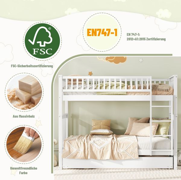 Bett 90x200 cm mit Ausziehbett und Treppe – Massivholz-Etagenbett, platzsparend Bild 7