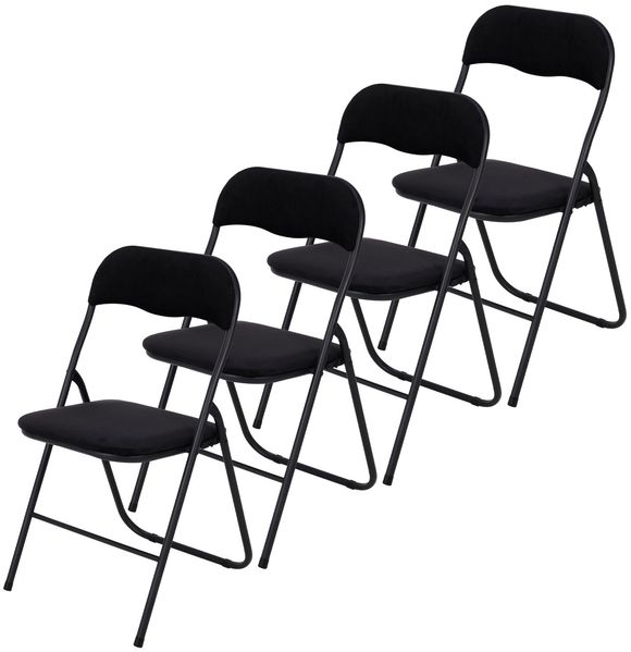 Brixy Klappstühle - 4er Set - Klappstühle - Samt - Esstisch Stühle - Klappstühle - 43 x 47 x 80 cm - Stühle - Schwarz