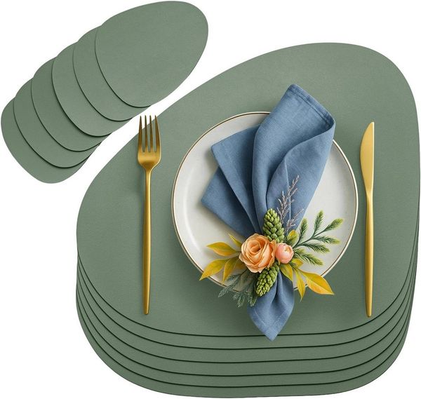 Youyijia Platzset Tischsets abwaschbar oval – 6 Platzsets in Lederoptik