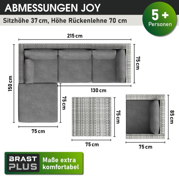 BRAST Gartenmöbel Lounge Sofa Couch Set Joy Grau Poly-Rattan für 5 Personen Bild 4