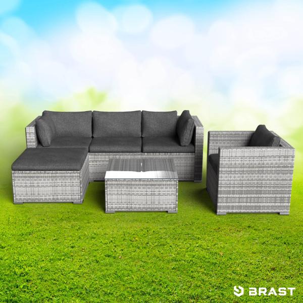 BRAST Gartenmöbel Lounge Sofa Couch Set Joy Grau Poly-Rattan für 5 Personen Bild 2
