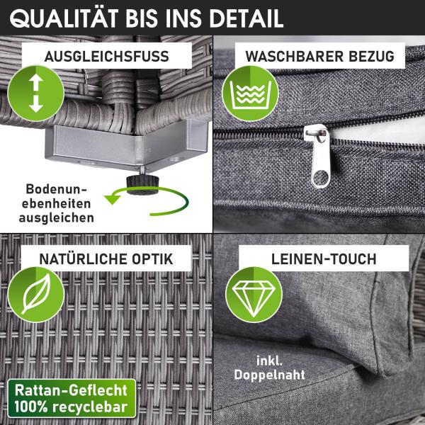 BRAST Gartenmöbel Lounge Sofa Couch Set Joy Grau Poly-Rattan für 5 Personen Bild 9