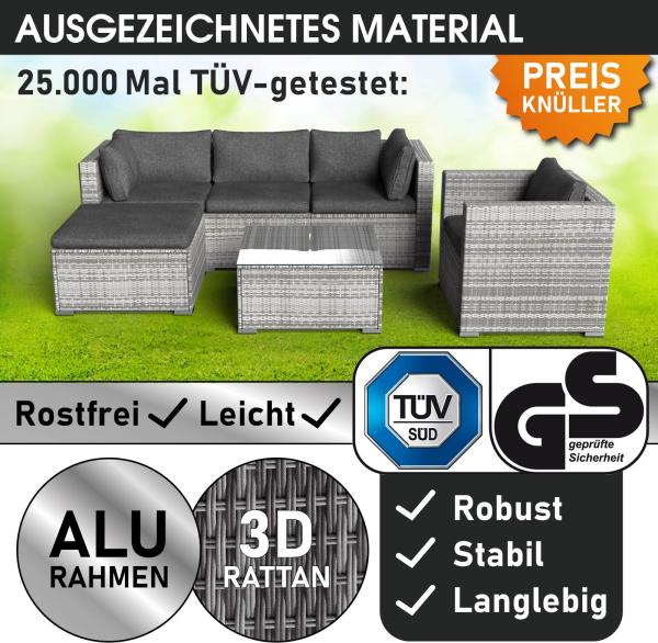 BRAST Gartenmöbel Lounge Sofa Couch Set Joy Grau Poly-Rattan für 5 Personen Bild 3