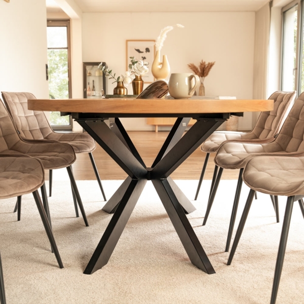 HOME DELUXE Essgruppe Rund Ausziehbar AVENTURA inkl. Sternfuß - 120-160 x 120 cm Light Oak 6 Stühle Bild 2