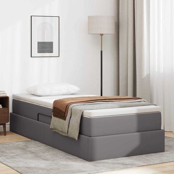 vidaXL Aufbewahrungsbett mit Matratze Grau 100 x 200 cm Kunstleder 3370152