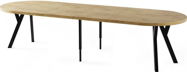 WFL GROUP Esstisch Twixy ausziehbar rund industrial mit schwarzen Holzbeinen (MADE IN EU, erhältlich in 2 Größen – Durchmesser 100 cm, ausziehbar auf 250/300 cm), XXL groß extra lang Ausziehtisch für 5-16 oder 5-14 Personen